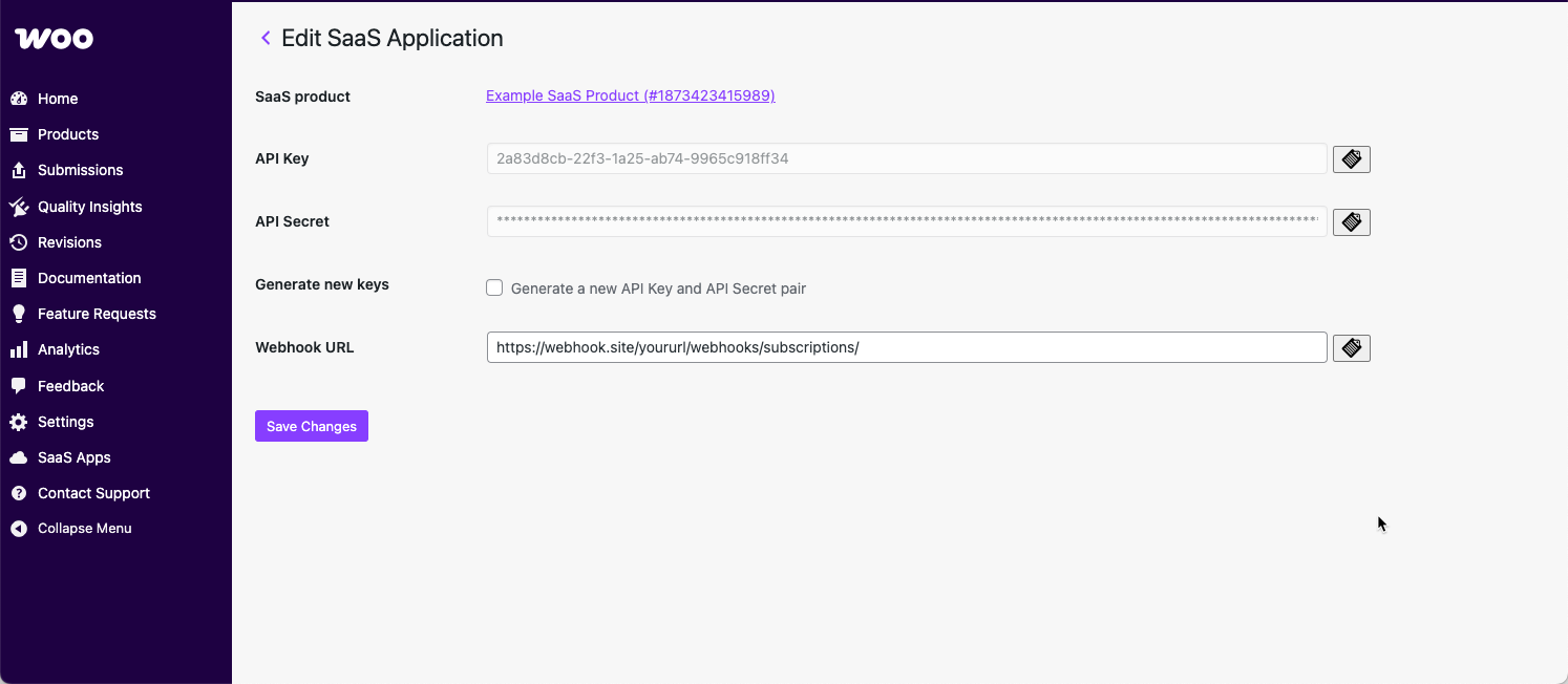 SaaS application settings