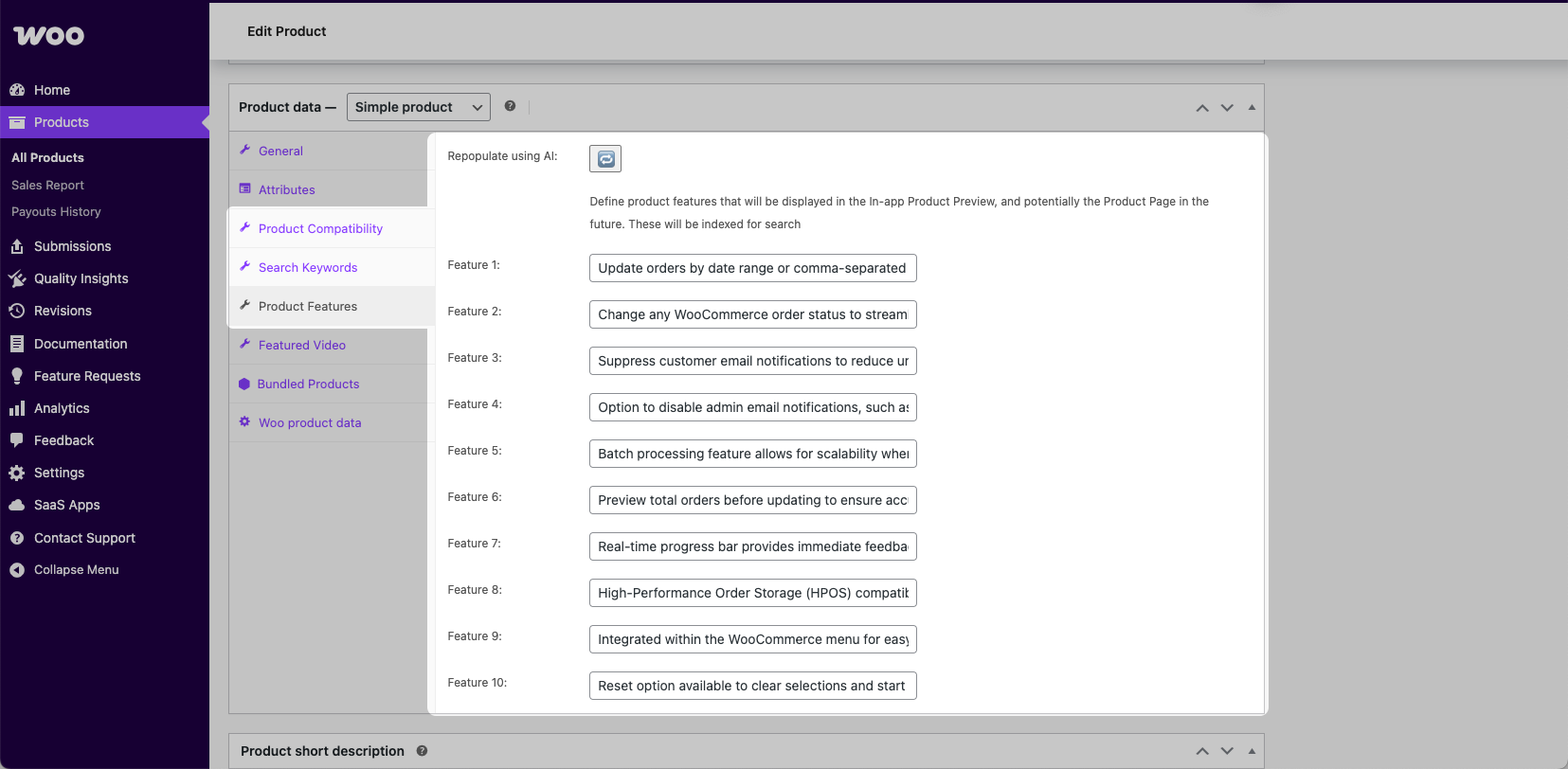 Product data features
