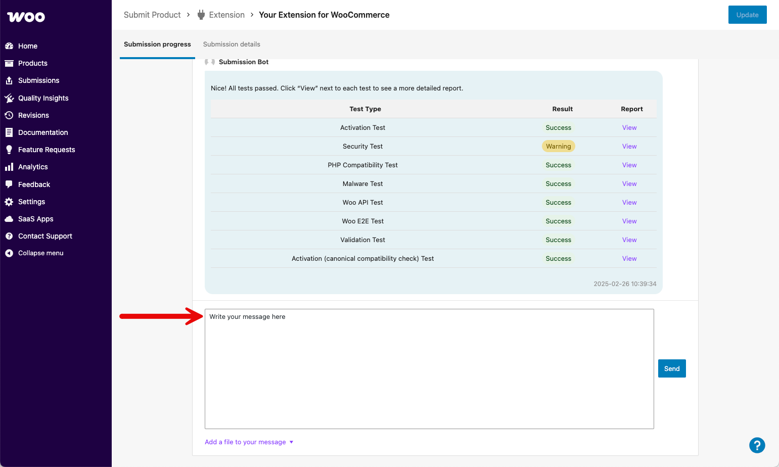 Submission support discussion box