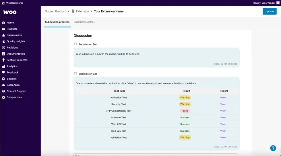 Submission test failures