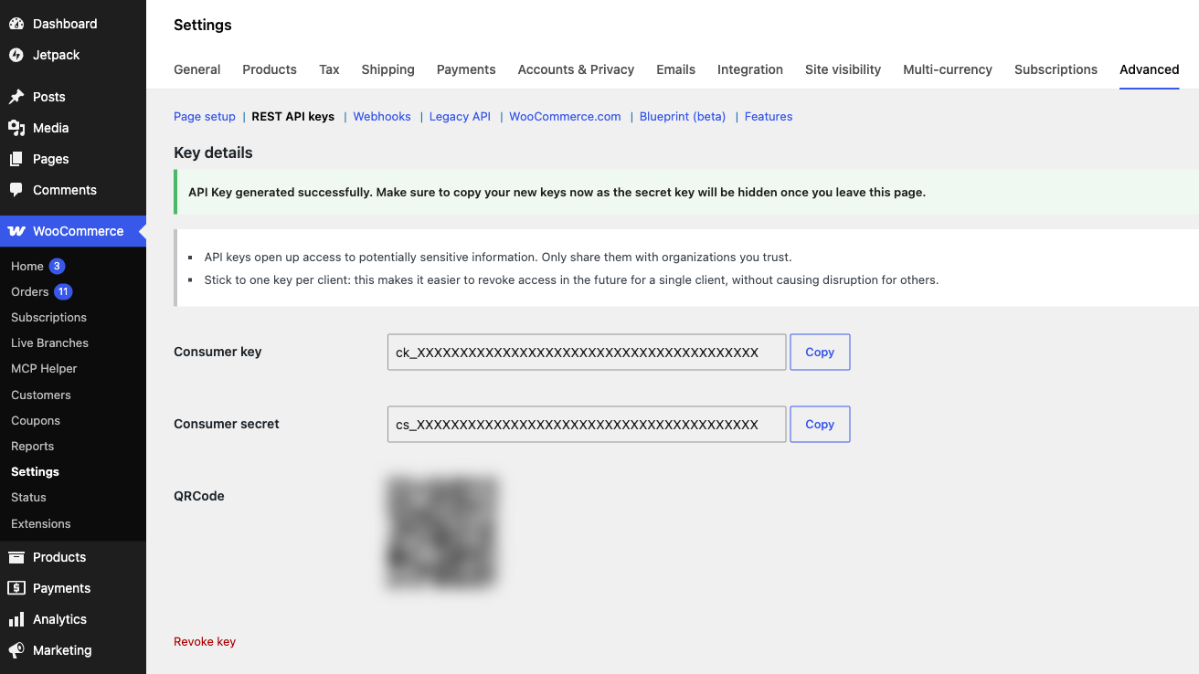 Generated REST API key