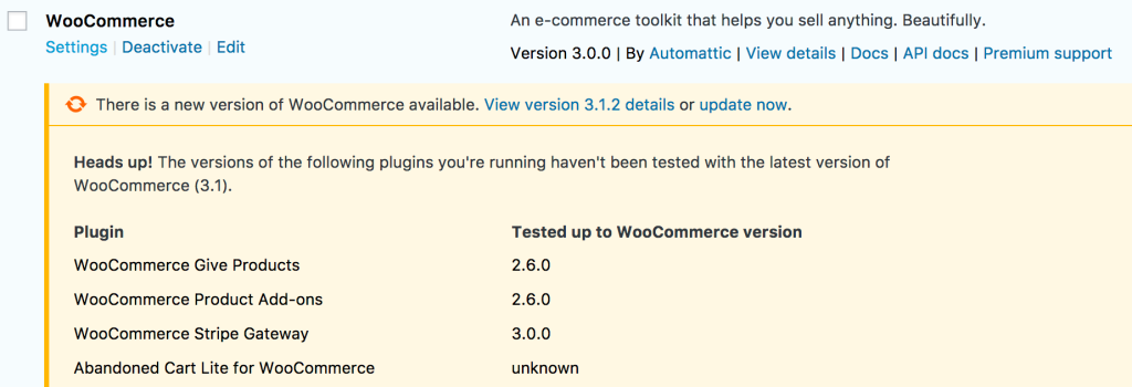New version check in WooCommerce 3.2